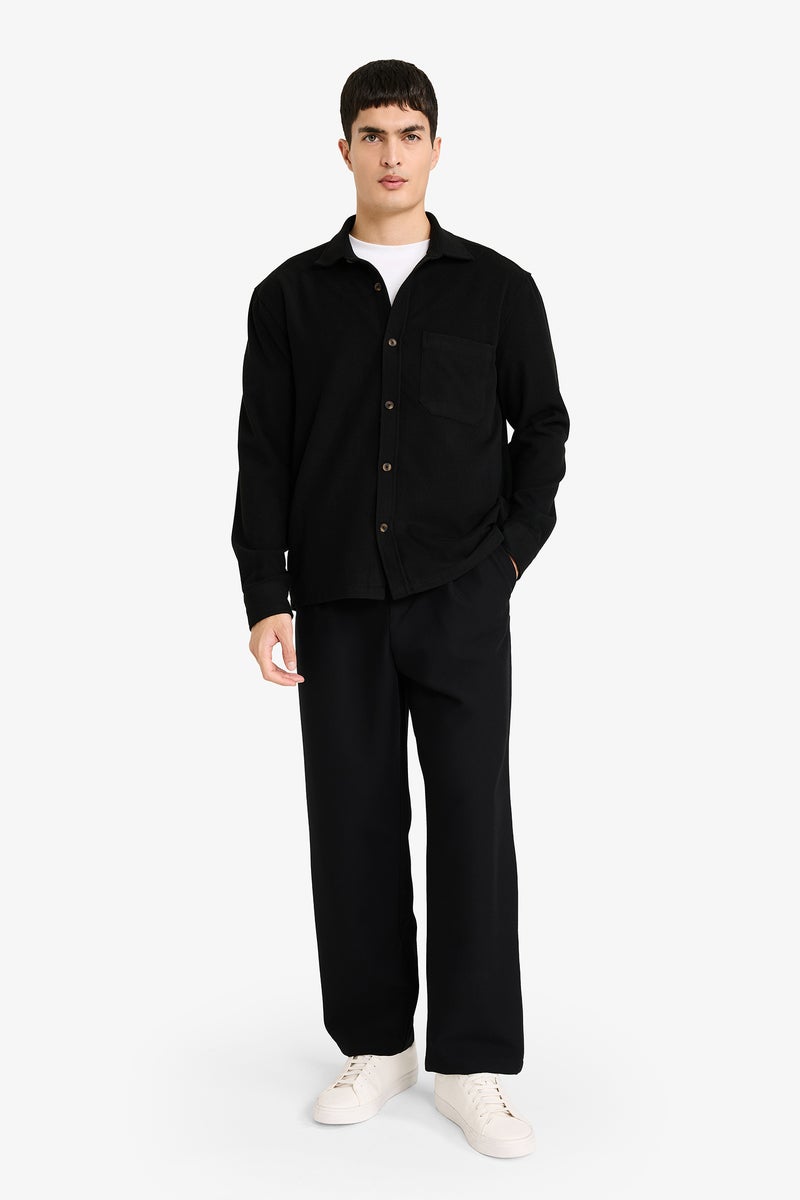 DeFacto Black Man Polo Collar Flannel Shirt Casual - Image 2